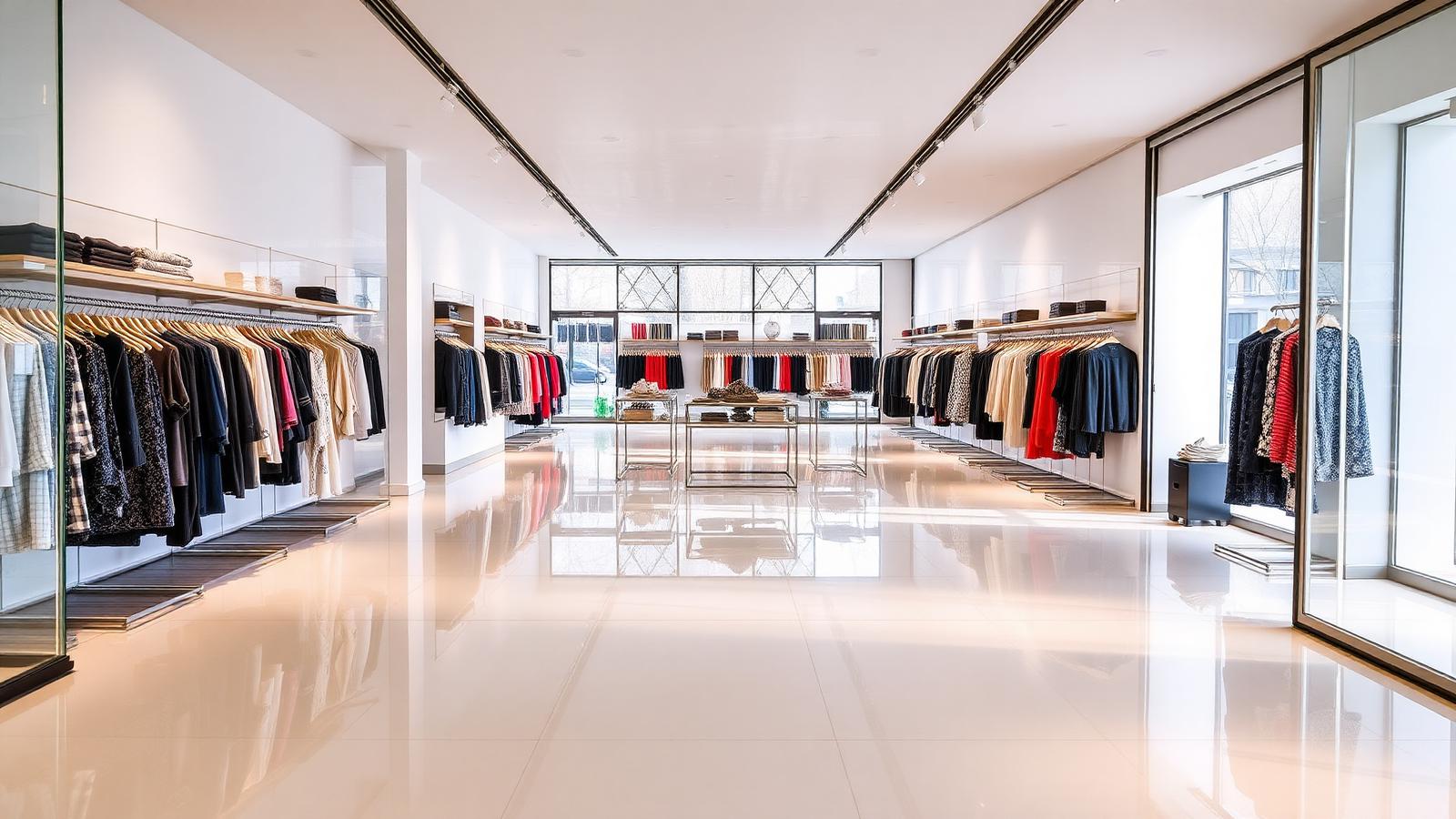 Professionele winkelschoonmaak in Limburg — spotless modeboetiek met glanzende vloer en heldere etalage